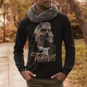 Tuskegee American Heroes Men's Long Sleeve T-Shirt 332nd Fighter Group Airmen Casual Crew Neck Short Sleeve Graphic Design