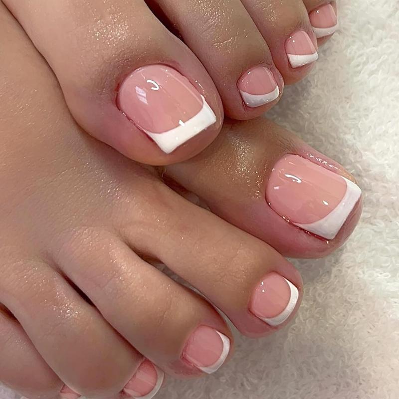 240Pcs Glossy Toe Nail Press ons White Deep French Tips Short Square Fake Toe Nails Tips, Natural Artificial Reusable Nail Tips for DIY Daily, Work, Study, Party - Women & s, Sturdy Nails, Workmanicure, Decorative Nails, French Tip Toenails
