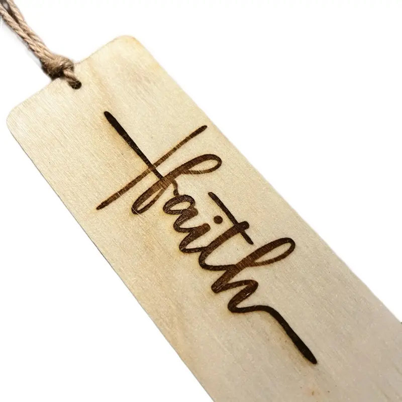 BWC Wooden Bookmark with Faith Cross Design for Reading and Bible Study Natural Wood Book Marker with Rope Handle