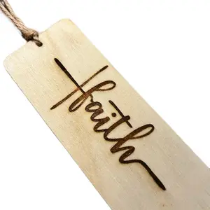 BWC Wooden Bookmark with Faith Cross Design for Reading and Bible Study Natural Wood Book Marker with Rope Handle