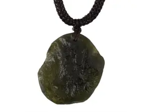 Moldavite Aerolitesl Crystal,Stone Pendant Czech Meteorite Pendants Fall Rough Gemstone Apotropaic Rope Necklace,Green,Irregular Shape