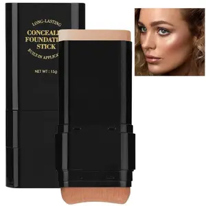 5-colors Foundation Stick, 2 in 1 Dual-Ended Long-Lasting Concealer Korean Foundation Contour Stick, Waterproof Contouring foundation with Brush, Full Coverage Matte Finish for Face Makeup