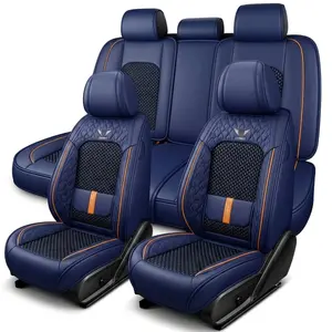 5-Seate Set Breathable PU Leather Car Seat Covers - Stretchable Fit for SUVs, Sedans & Pickups, Easy Care with Sponge Fill Halloween Gifts