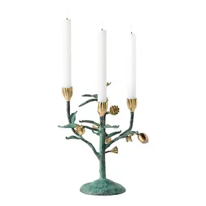 Bernadette Antique Gold/Patina Floral Candelabra Brass