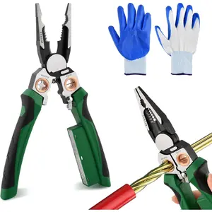 Upgraded 8 in1 Wire Stripper Pliers with  Tester, Multifunctional Electric Wire Stripping Tool Electrical Pliers for  Pulling Splitting with 1 pair Work Glove (COLOR:Green)