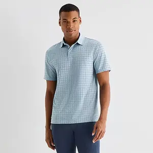 Stylus Men’s Quick-Dry Fitted Polo Shirt Regular Fit Short Sleeve Stretch Jacquard Top