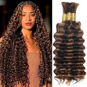 【TIMIA】150g 4/30 Deep Wavy Human Hair Braids 14-24 Inches 3 Bundles/Pack Bulk Human Hair Braids No Weft Human Hair Braids Boho Braids Wet And Wavy Hair 100% Virgin Brazilian Curly Hair