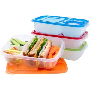 Easyboxes - Original Stackable Lunch Boxes - Reusable 3-Compartment Food Containers for Kids and Adults - Bento Lunch Box for Meal Prep, School, & Work - BPA Free, Set of 4 (Classic)