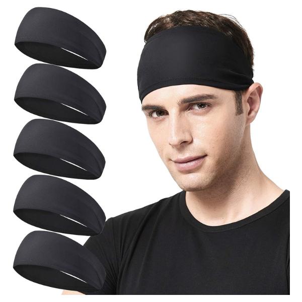 Mens Running Headband,5Pack,Mens Sweatband Sports Headband for Running,Cycling,Basketball,Yoga,Fitness Workout Stretchy Unisex Hairband