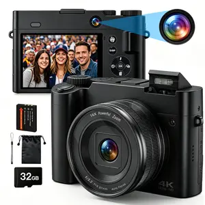 CAMKORY 4K Digital Camera for Vlogging, 64MP Front and Rear Dual Lens, Autofocus Anti-Shake, 3" Tiltable Selfie Screen, Pop-Up Flash, 16X Zoom, with Charging Cradle & 2 Batteries, Digital Cameras, Lcd