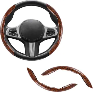 Car Wood Grain Steering Wheel Cover, Anti-Skid Segmented Auto Steering Wheel Protector, Automotive Interior Accessories, Universal for Most Vehicles
