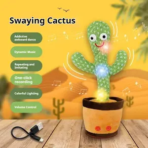 Dancing Cactus Toy Singing Repeating Talking Plush with 120 Songs Interactive Fun for Kids Babies Swaying Addictive Awkward Dance Dynamic Music One Click Recording Colorful Lighting Volume Control