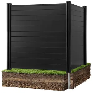 fathersdaygift  VEVOR 2 Panels Outdoor Privacy Screen, 48x 48 in Air Conditioner Fence with 27.6 in Ground Stakes, Pool Equipment Enclosure, Horizontal Vinyl Privacy Fence, Ideal for Trash Can and A/C Units, Black