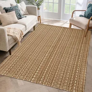3x5 ft Rugs for Bedroom - Non-Slip Machine Washable Neutral Rug for Living Room,Faux Jute Rug,Braided Area Rug,Boho Solid Rugs for  and Office,Very Soft,Stain-Resistan,Tan Brown
