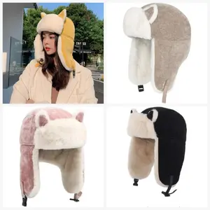 Girls' Winter Trapper Hat with Cat Ears Fleece Earflap Ushanka Cap Warm & Cozy for Skiing Outdoor Activities Cold Weather Wear Stretchy Knitted Thermal Design Baseball Assorted Color Acrylic Knit Set