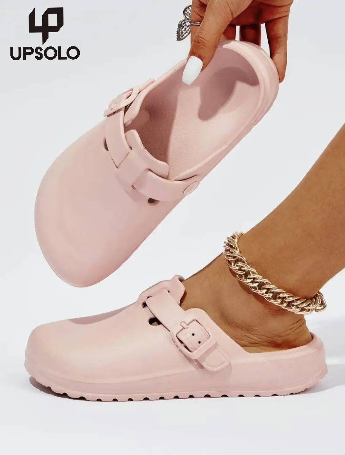 2025 spring Women's Solid Color Buckle Decor Clogs, Casual Comfortable Slippers, springtok Breathable Soft Slippers for Outdoor Use Nurse Shoes Work G