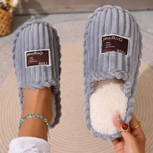 Women's Plush Fabric Thick-Sole Indoor-Outdoor Slippers for Postpartum Recovery - Soft Warm and Durable Comfort Shoes