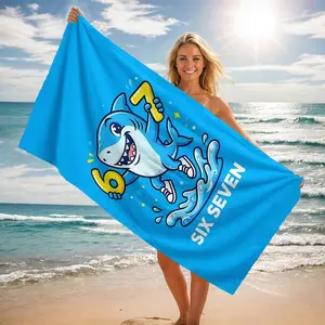 Fast-Drying Beach Towel with Six Seven Shark Pattern, Lightweight Comfortable Bath Towel, Ideal for Surfing Swimming Yoga, Unisex Gift, Quick Drying Towel