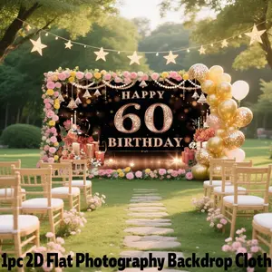 Elegant and 60th Birthday Backdrop Banner, Floral Candle Gift Design, Party Wall Decor, Anniversary Photography Background