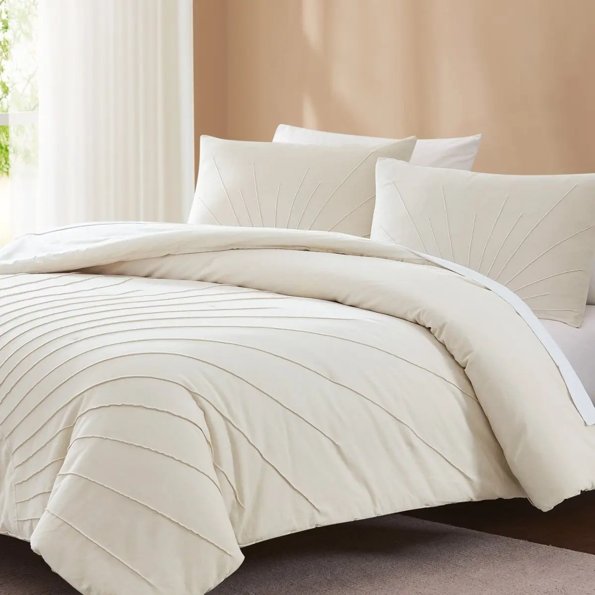 Lush Decor x Chuks Collins Solar Drift Velvet Comforter Set - 3-Piece Bedding with Pintuck Pleats & Cotton Backing for Cozy Warmth