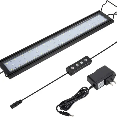 hygger Full Spectrum Adjustable Aquarium Lamp for Freshwater Fish Tanks, Aluminum Shell, Extendable Durable Brackets, White-Blue-Red LEDs, External Controller, Energy-Saving, AC100-240V, 12V DC Input, 12-52 Inch Fit, 5ft +1.8ft Cables