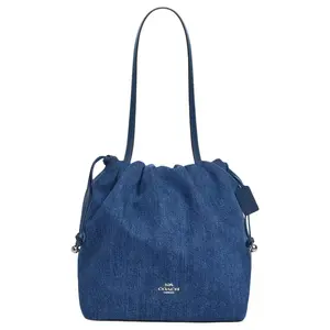 COACH Faye 28 Denim Drawstring Bucket Shoulder Bag for Women