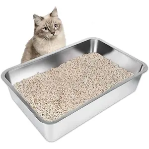 Large Stainless Steel Cat Litter Box, for Cats and Rabbits, Non-Stick, Odor-Free, 23.5"x15.5"x6"