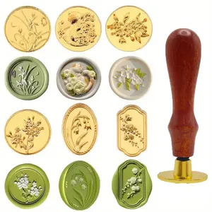 Vintage Floral Wax Seal Stamp Set, Reusable Stamping, Includes 6 Wax Stamps & 1 Wood Handle, Perfect for Weddings, Birthdays, Invitations, Gift Wrapping Decorations