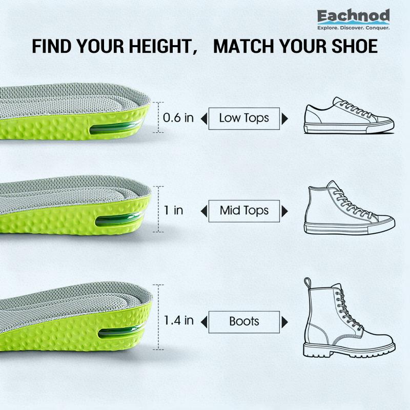 Comfortable Insoles with Air Cushion Height-Increasing Effect and Arch Support