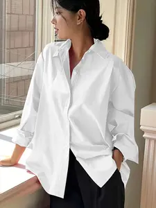 Minimalist Plain Shirt, Plus Size Girl's Essential, Lazy High-End Style, Perfect for Commute and Casual Wear, All Seasons Loose Fit
