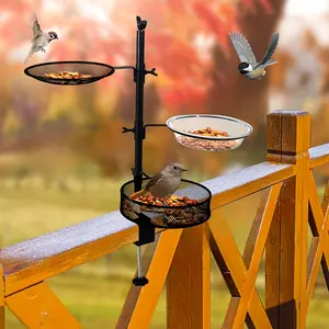 1pc, Metal Bird Feeder with Metal Mesh Seed Tray and 1 Bird Bath Basin Deck Feeder, Heavy Duty Fenced Platform Stand Bird Feeder for Outdoor Wild Birds, Garden Backyard Table Top Deck Bird Feeder