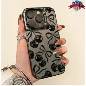 Black Cherry Pattern Shockproof Case for iPhone 17 16 Pro Max 15 Plus 14 13 12 11 Air XR XS E Anti-Scratch Durable PC Back Protective Cover for Gift