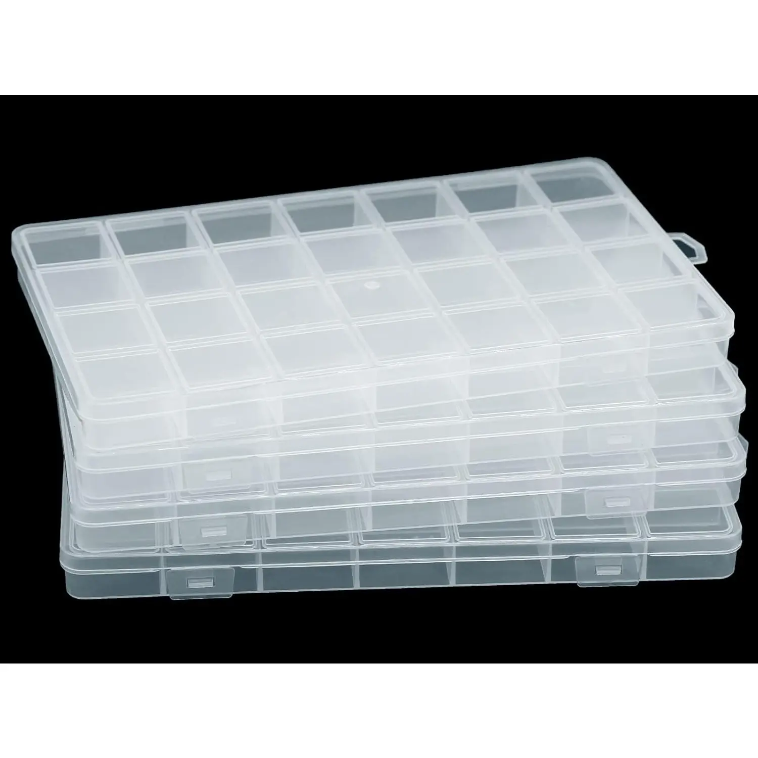 4Pcs 28 Grids Transparent Plastic Bead Storage Containers Set with Fixed Divided Compartments, Latch & Cover - Crafts, Jewelry & Small Parts Organizer for Home Improvement, Building Supplies