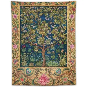 Yearn Jear William Morris Tree of Life Tapestry Wall Hanging,Medieval Classic Vintage Flowers Pattern Modern Wall Art Decor,Retro Floral Home Decoration for Bedroom Living Room Dorm
