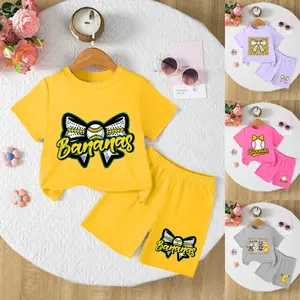 Banana Coquette Bow Cute Girls outfit Set Kids BananaBow Ribbon Fruit Print Banana Funny Baseball Drip Ice Cream Kids Clothes