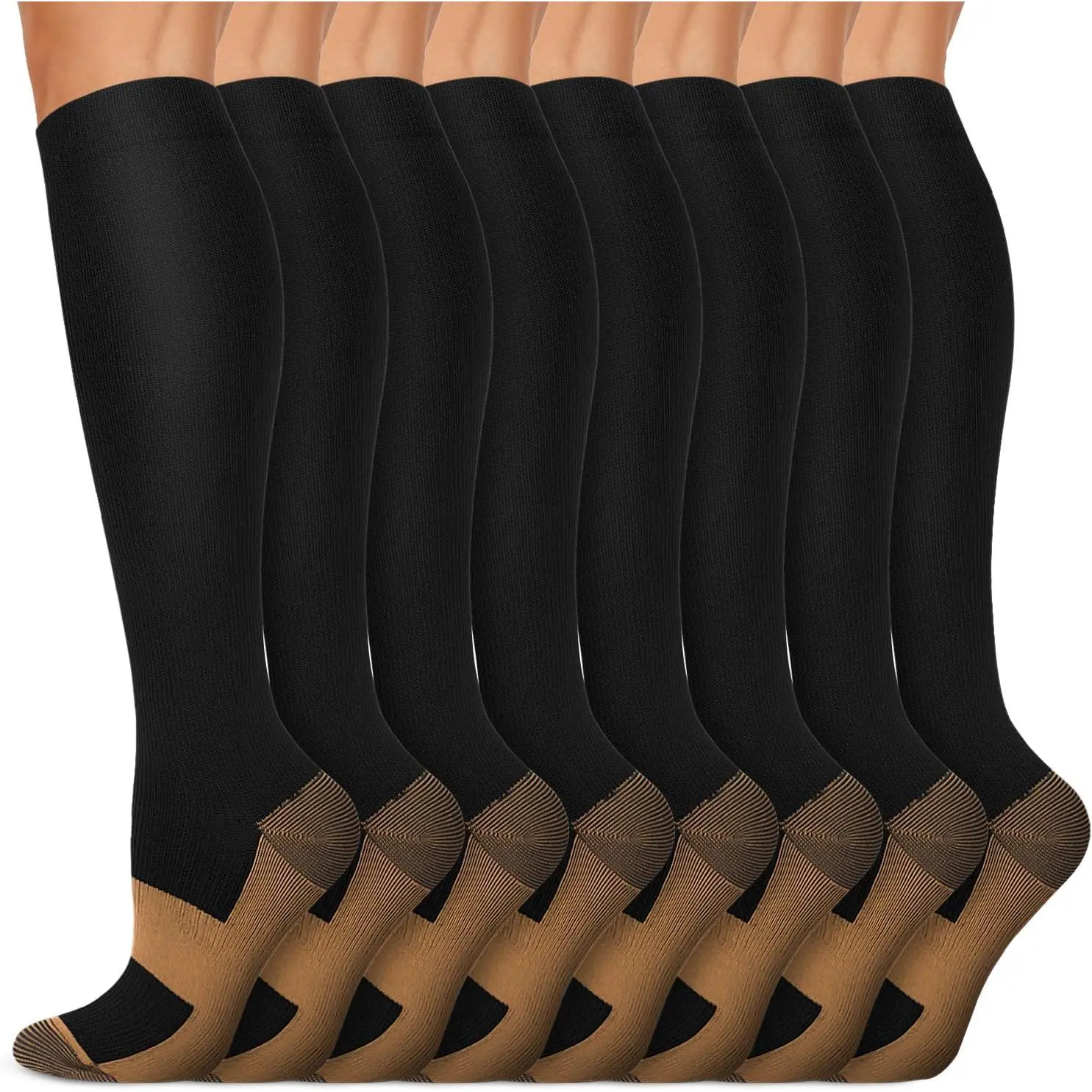 Copper Compression Socks (15-20 mmHg Compression, 5% Copper Fiber) for Men & Women - Multi-Sport Use, Color Combinations - Improves Circulation for Running, Hiking, 8 Pairs, 85% Nylon