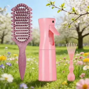 Curly Hair Brush Set with Continuous Spray Bottle & Scalp Massager, Detangling Curl Defining Brush for Wet & Dry Hair, Anti Frizz Hair Care Styling Tool for Curly Wavy Coily Hair