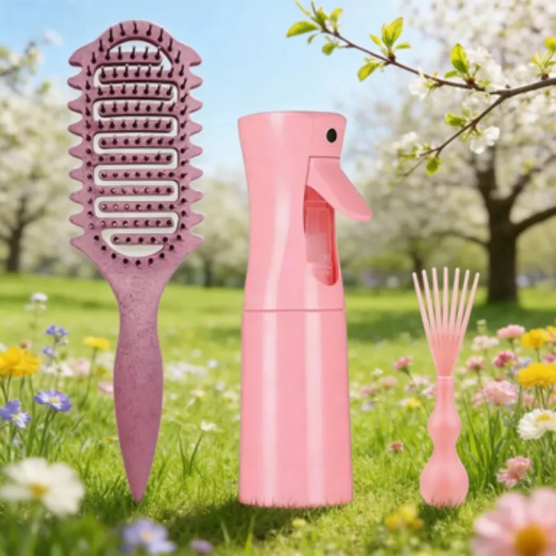 Curly Hair Brush Set with Continuous Spray Bottle & Scalp Massager, Detangling Curl Defining Brush for Wet & Dry Hair, Anti Frizz Hair Care Styling Tool for Curly Wavy Coily Hair, Hair Detangling Comb, Define Curl Brush