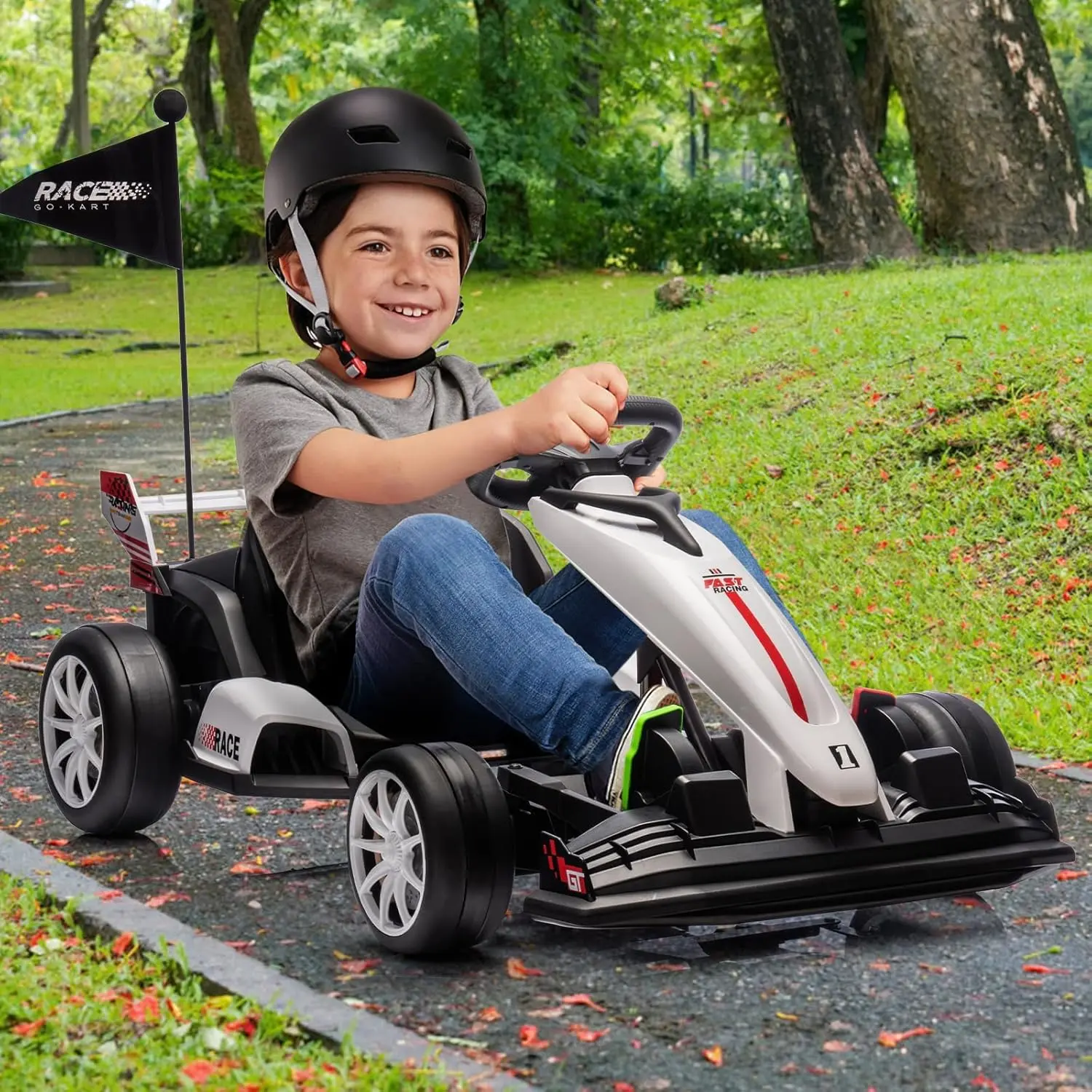 Gaomon 24V Battery-Powered Electric Go Kart Ride-On Car for Kids 3-10, 8-10 Years, Dual 200W Motors, Variable Speed, Forward & Reverse, Drifting Fun, Ride on Wheels, Nylon Wheels, Develops Better Control & Driving Technique