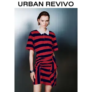 URBAN REVIVO Striped Irregular Hem Straight Dresses UWJ750051  Casual Outfit 2025 Women Clothing Girl Elegant Fashion Trendy and Versatile OOTD Womenswear Shortsleeve
