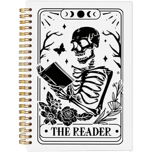 The Reader Tarot Journal Notebook - Book Lovers Readers Gifts, Bookworm Gifts, Gothic Skeleton Notebook Journal, Goth Gifts for Women, Gothic Office Supplies, Spiral Notebook 5.5x8.3