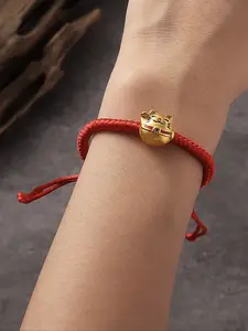 Chinese New Year Fortune Cat Pendant Rope Bracelet, Boho Style Resin Handmade Jewelry Gift for Women, All Seasons Accessory