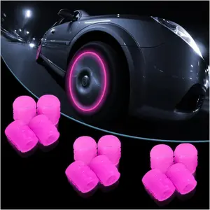 12countS Fluorescent Car Tire Valve Stem Caps, Auto Corrosion Resistant Wheel Valve Cover, Luminous Illuminated Glow in The Dark, Car Decor Accessories Universal for SUV, Trucks, Car (Pink)