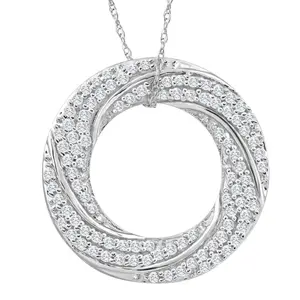 5/8Ct Diamond Circle Pendant 10k White Gold Women's Necklace 1" Tall