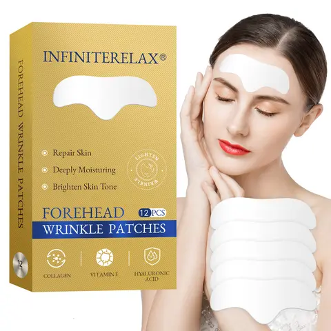 InfiniteRelax Face Mask Smoothing Hydrating Firming for Forehead Wrinkles Anti-Aging Treatment with Aloe, Collagen & Vitamin E Hydrogel Patches 12 Pcs for Plump, Radiant Skin All Types
