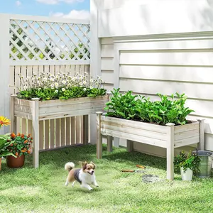 2 Tier Raised Garden Bed, Wooden Elevated Planter Box with Legs, Outdoor Plant Bed for Flowers Vegetables Herbs Natural