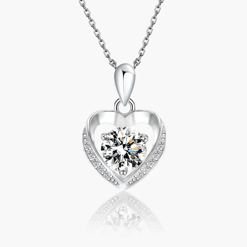 Best-Selling S925 Sterling Silver Heart-Shaped Moissanite Necklace For Women, D Color Moissanite Pendant Collarbone Chain