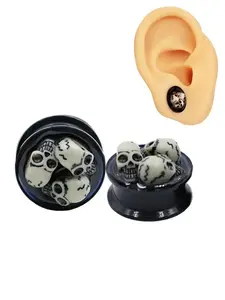 Skull Acrylic Earplugs, Ear Canal Gauge Expander Meter, Ear Plug Piercing Jewelry, Earplug Size, 10mm-20mm, 1 Pair, Skull Motif