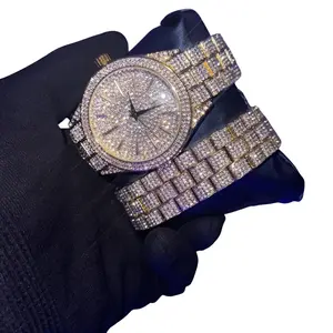 Exquisite Iced Out Watch and Bracelet Set gold silver jewelry
