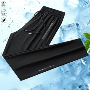 Men’s Ice Silk Jogging Pants — Breathable, stretchy athletic pants with zippered pockets, suitable for running, fitness, and outdoor activities; running gear | casual sportswear